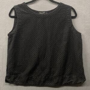 Cut Loose Eyelet Tank Top Womens S Black Lagenlook Linen Cotton Casual